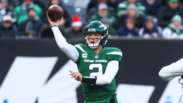New York Jets QB Zach Wilson throws pass